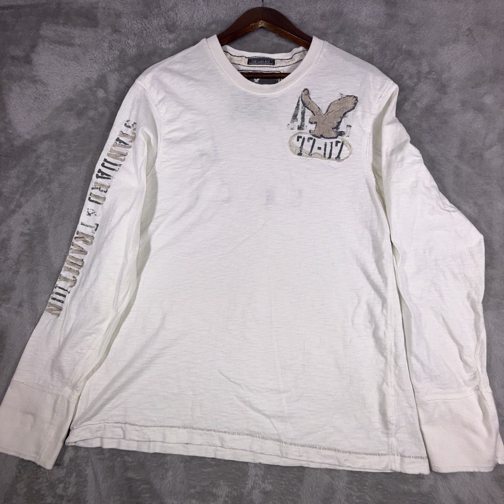 American Eagle Outfitters Men Shirt XL White & Blue "77" Logo Vintage Fit